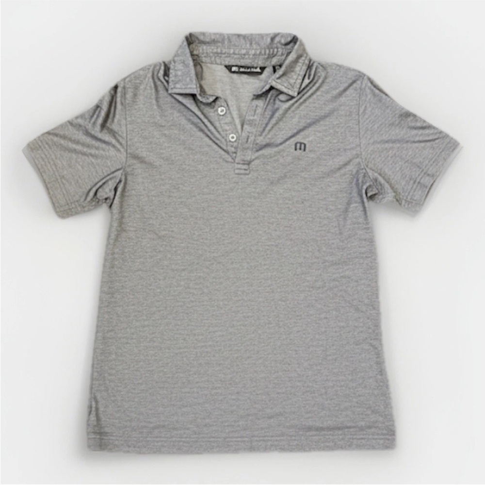 Travis Mathew Small Heather Grey Langley Mens Golf Polo | Cotton-Polyester Blend